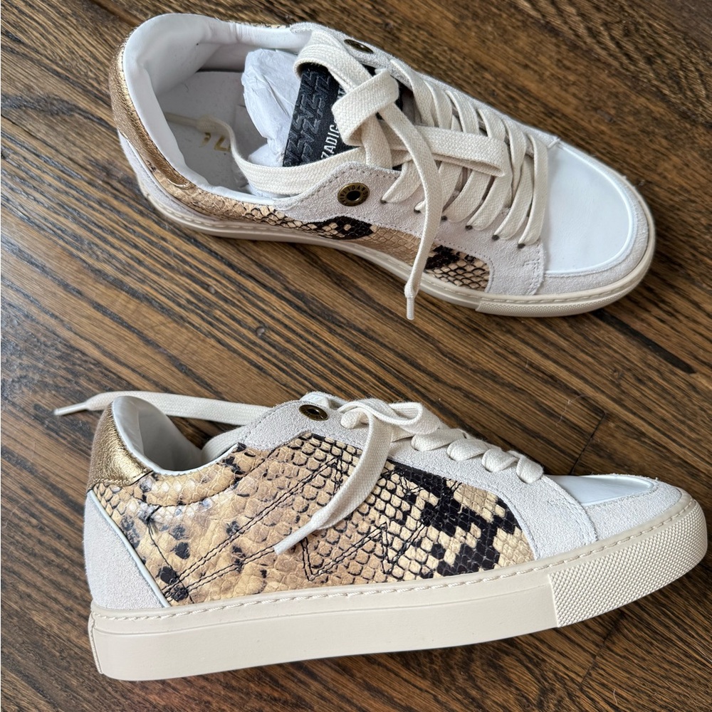 Zadig & Voltaire Board Wild Python Print Leather Sneakers Desert Sz 36  US 5